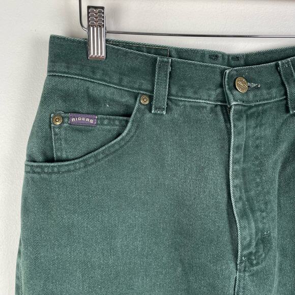 90s Vintage Green High Waist Mom Jeans Size 10 Rigid Denim Tapered Leg - Picture 2 of 8